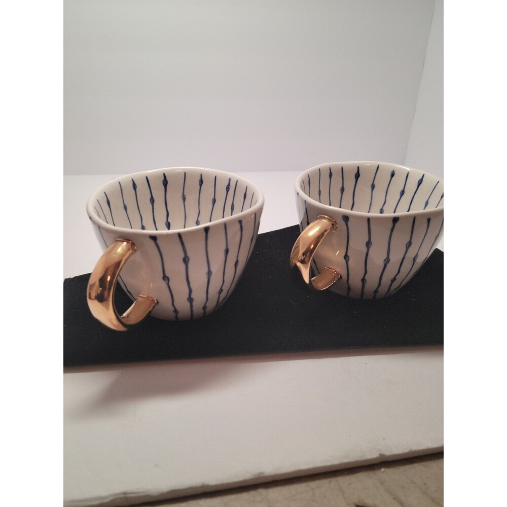 The Old Pottery Co. Hand Crafted Hand Painted Gold Tone Handle Mugs (Set Of 2)